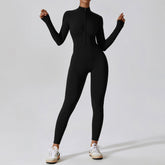 Reißverschluss Nude Feel Langarm Yoga Jumpsuit Hochfeste Fitness Einteilige Strumpfhose